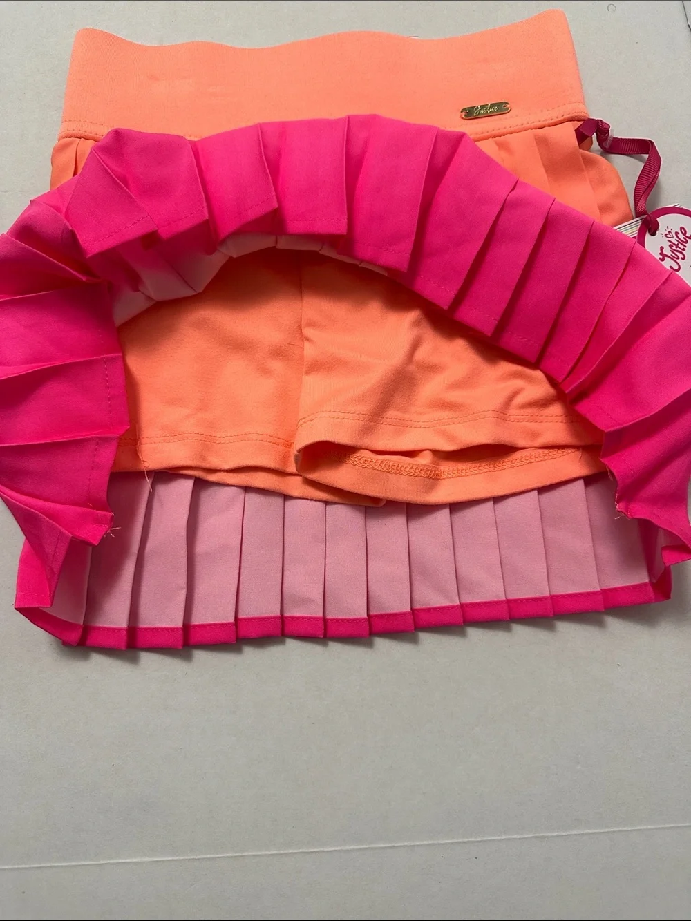 Justice Girls' Pleated Skort Duo - Coral to Hot Pink Ombre & Black